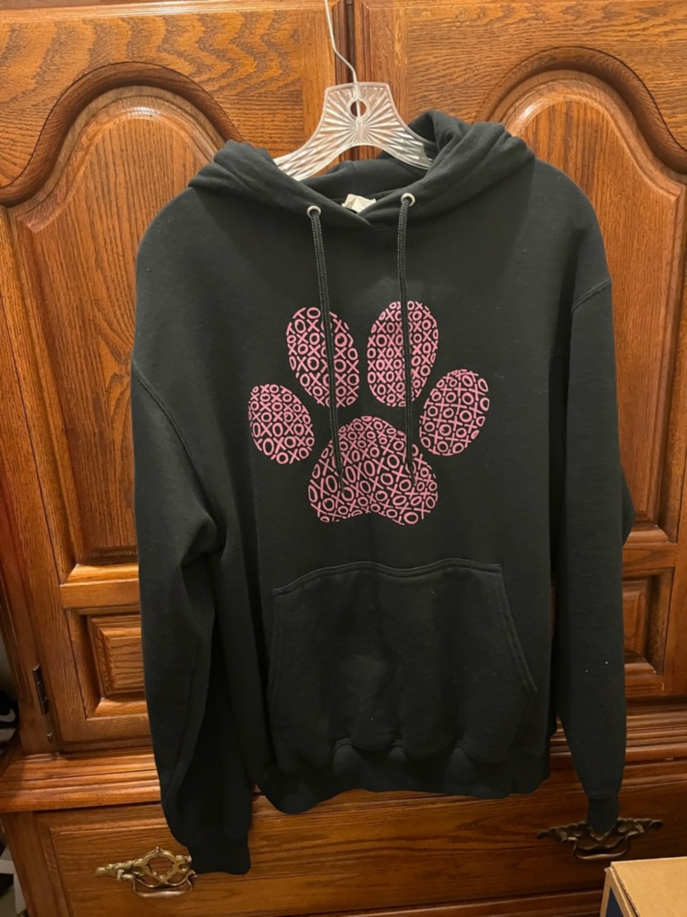 Port and Company Black Hoodie with Pink Paw Graphic